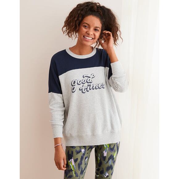 Aerie happy camper good times fleece lined slub sweater warm winter S nostalgia - Picture 2 of 8